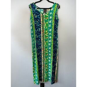 Vintage BIG HED Designs Sleeveless Maxi Dress‎ SZ L Vibrant Print Vacation